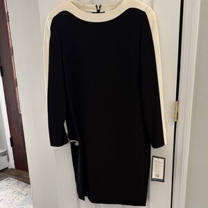 Liz Claiborne Black Midi Dress with Cream Shoulder Panels